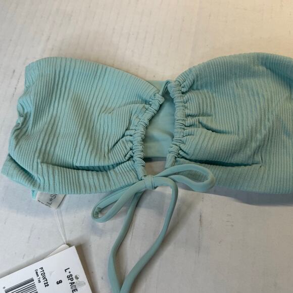 L Space Pointelle Rib Dawn Bandeau Bikini Top Pool Blue NWT Size Small - Picture 3 of 5